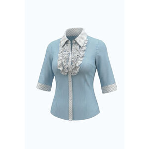 Bebe Blue Striped Ruffle Blouse Polka Dot Collar Button Up Retro Top